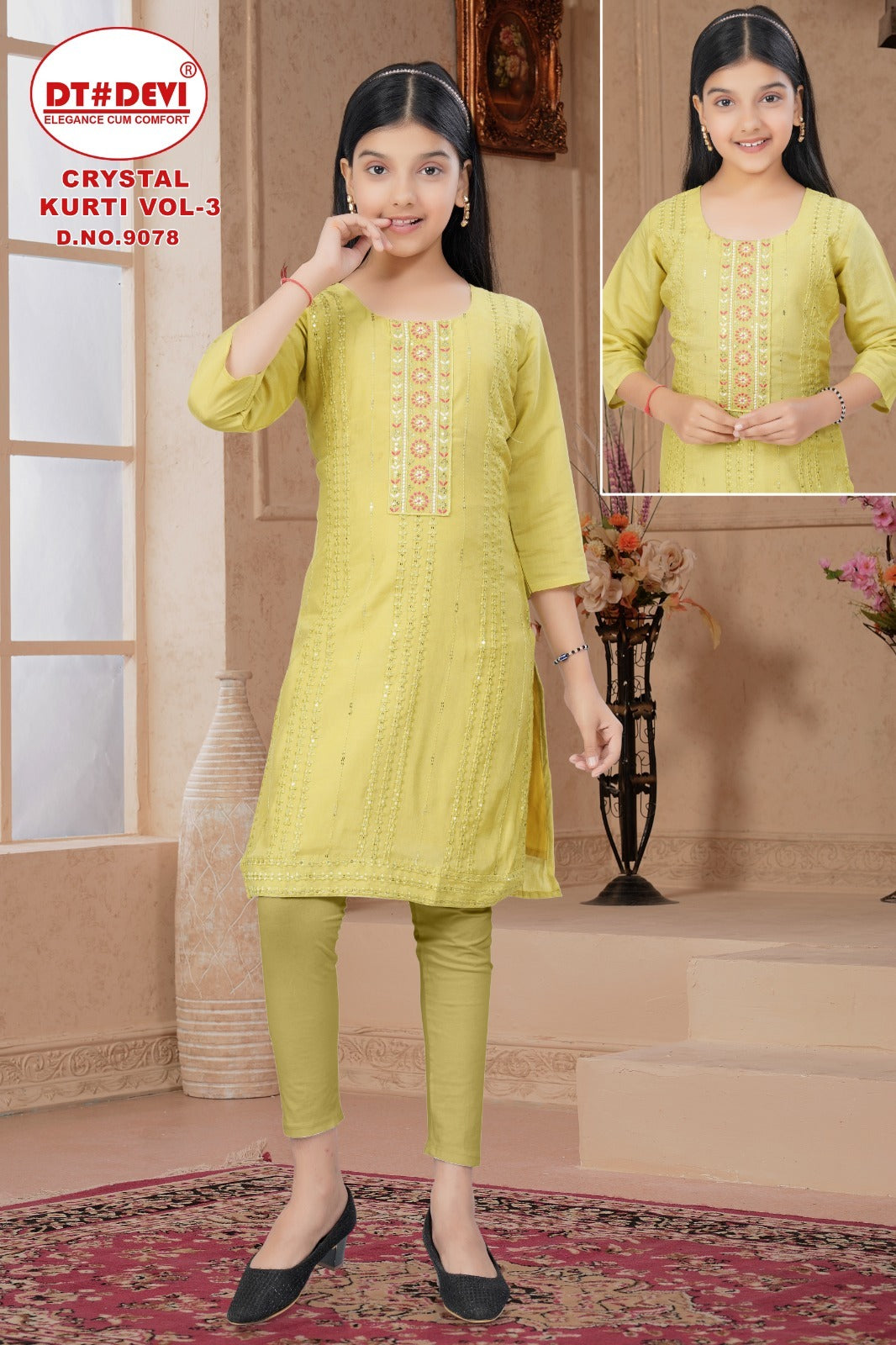 Crystal Vol 3 Dn 9078 Dt Devi Roman Girls Kurti Wholesaler