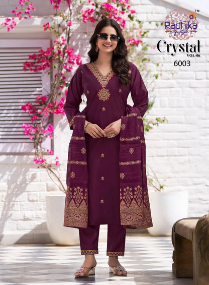 Crystal Vol 6 Radhika Lifestyle Roman Silk Readymade Suits Exporter Ahmedabad