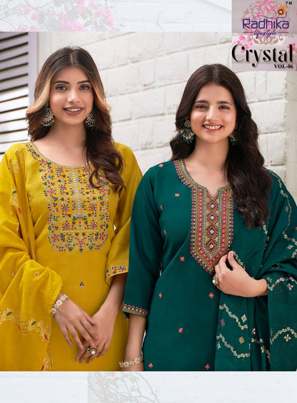Crystal Vol 6 Radhika Lifestyle Roman Silk Readymade Suits Exporter Ahmedabad