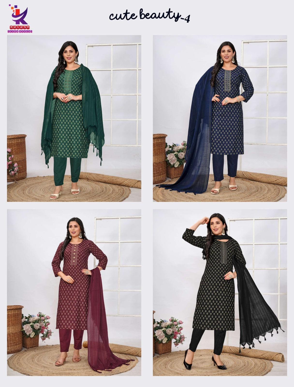 Cute Beauty 4 Mlm Kalash Lifestyle Readymade Cotton Pant Suits Wholesaler India