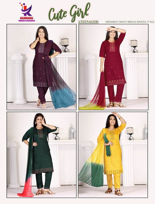 Cute Girl Mlm Kalash Lifestyle Rayon 17Kg Girls Readymade Pant Suits Supplier Gujarat