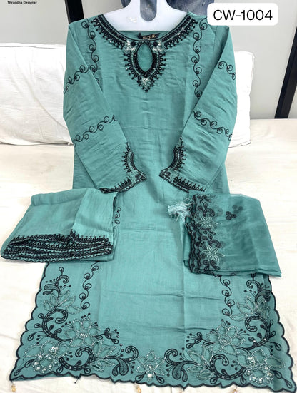Cw-1004 Mushk Shraddha Designer Jacquard Silk Pakistani Readymade Suits Wholesale Rate