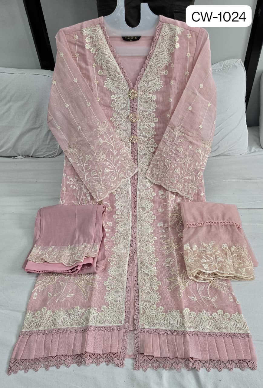 Cw 1024 Mushk Organza Pakistani Readymade Suits Wholesale Rate