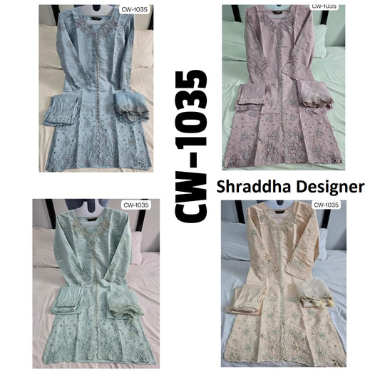Cw 1035 Mushk Shraddha Designer Roman Silk Pakistani Readymade Suits Wholesaler Gujarat