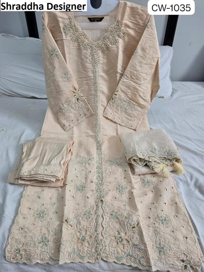 Cw 1035 Mushk Shraddha Designer Roman Silk Pakistani Readymade Suits Wholesaler Gujarat