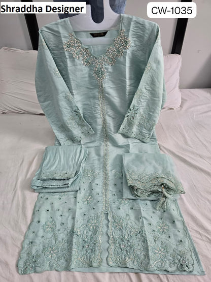 Cw 1035 Mushk Shraddha Designer Roman Silk Pakistani Readymade Suits Wholesaler Gujarat