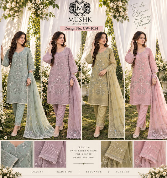 Cw 1054 Mushk Chiffon Pakistani Readymade Suits Supplier India