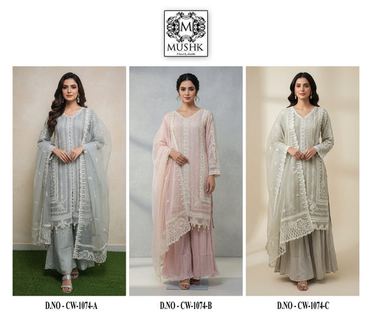 Cw 1074 Mushq Chiffon Pakistani Readymade Suits Supplier Ahmedabad