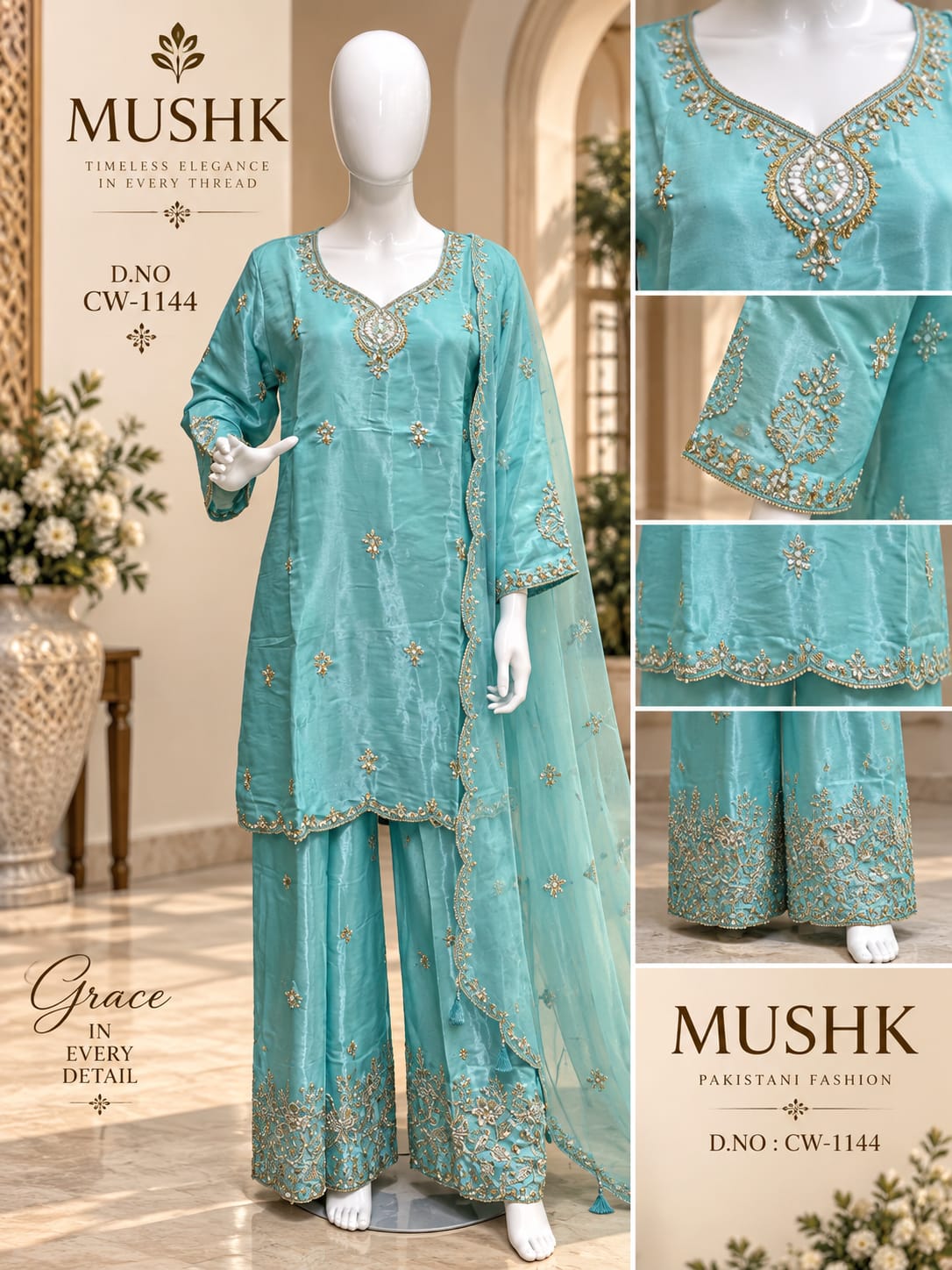 Cw 1144 Mushk Roman Silk Pakistani Readymade Suits Wholesale Price