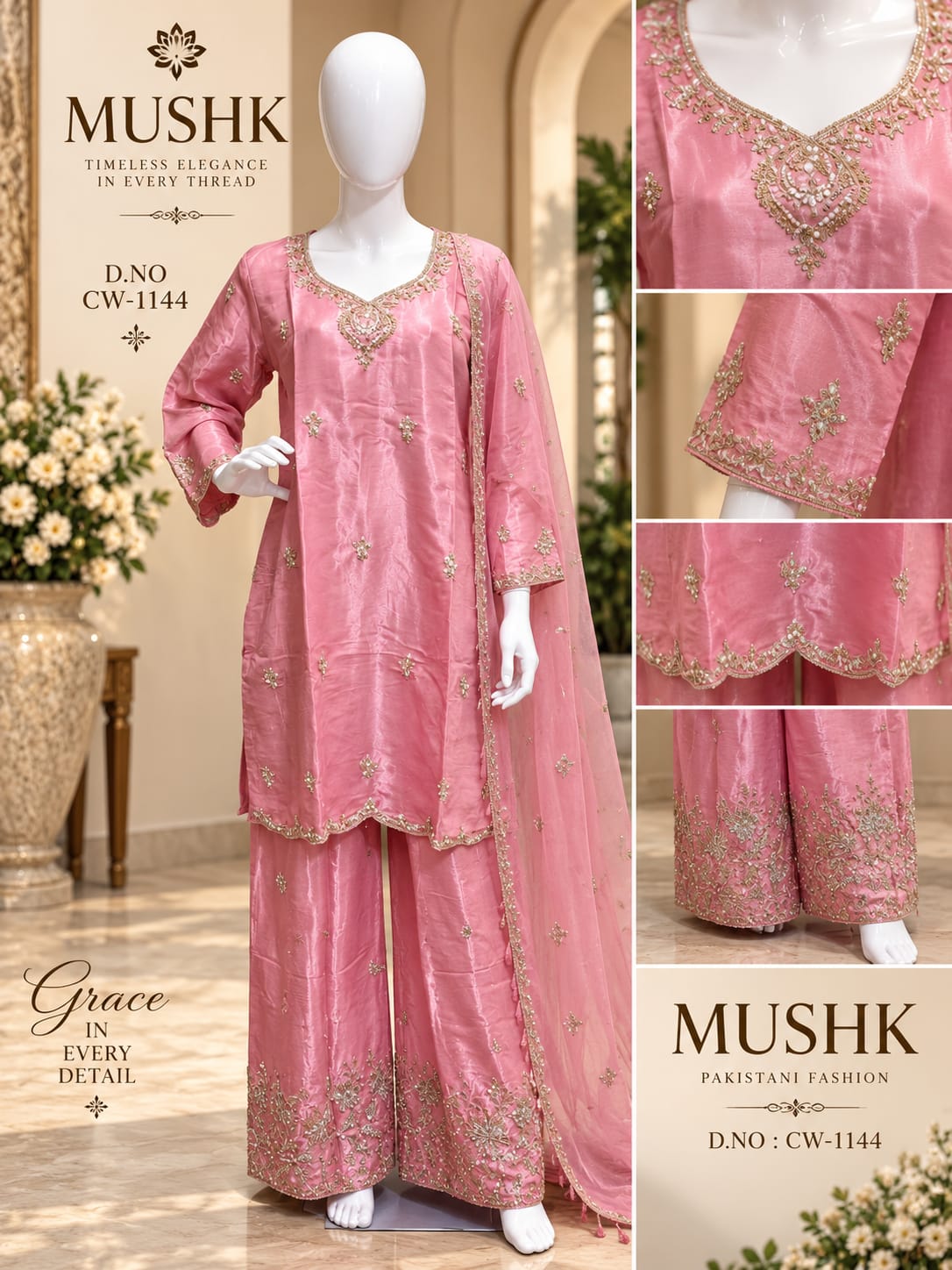 Cw 1144 Mushk Roman Silk Pakistani Readymade Suits Wholesale Price