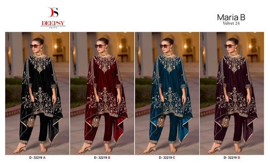 D-32219A To D-32219D Maria B 24 Deepsy Velvet Suits Wholesaler Ahmedabad