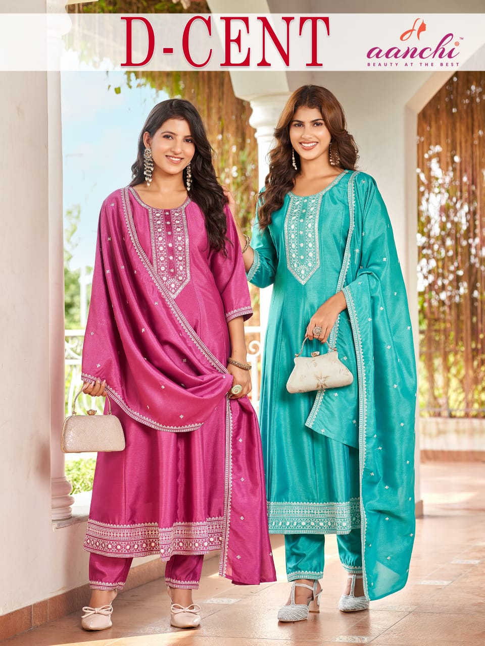 D-Cent Aanchi Vichitra Silk Readymade Anarkali Suits Manufacturer India