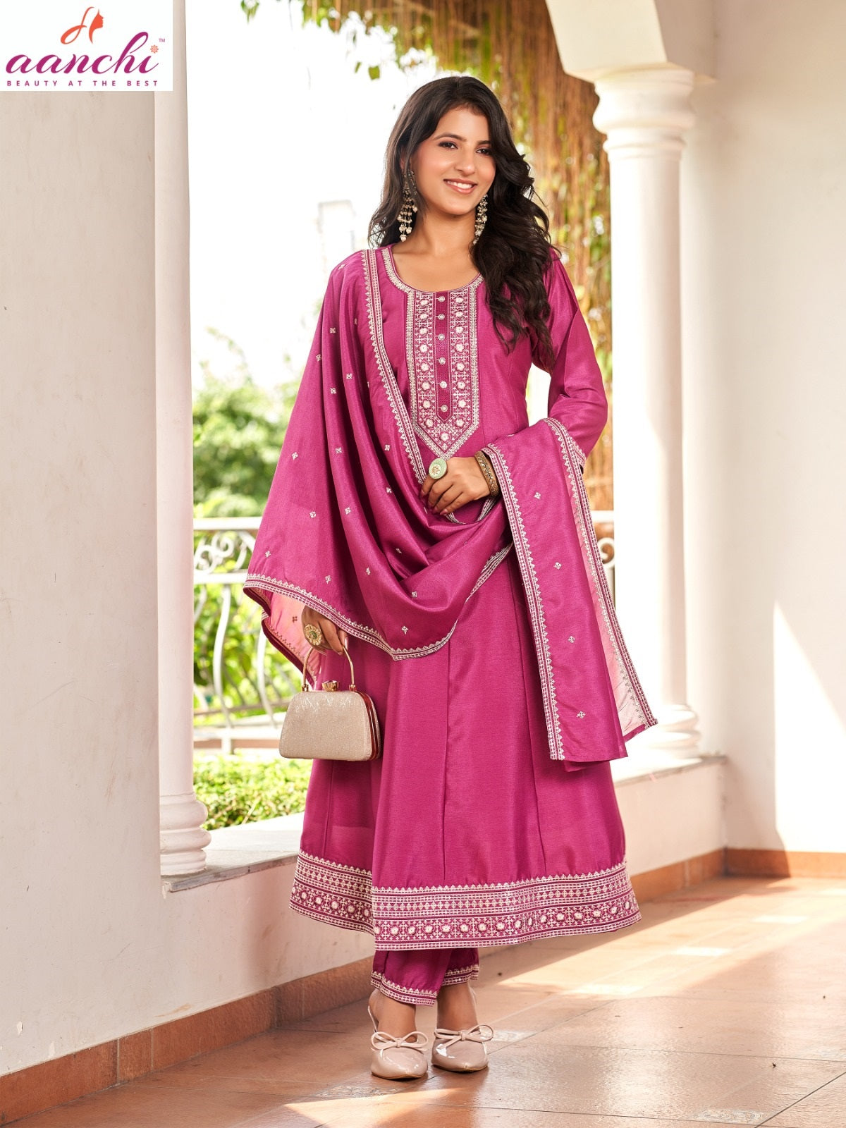 D-Cent Aanchi Vichitra Silk Readymade Anarkali Suits Manufacturer India