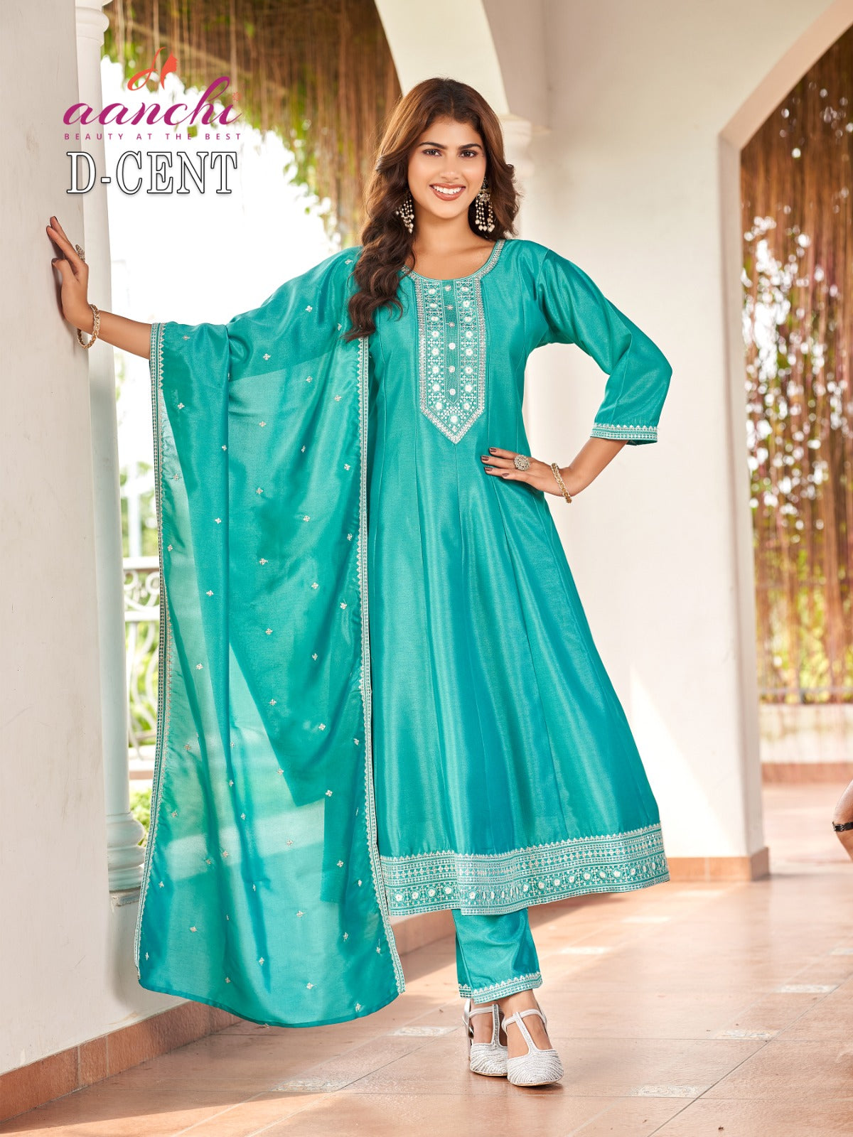 D-Cent Aanchi Vichitra Silk Readymade Anarkali Suits Manufacturer India