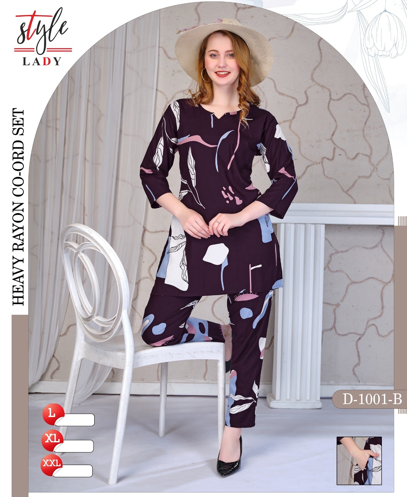 D 1001 B Ladys Rayon Co Ord Set Manufacturer India