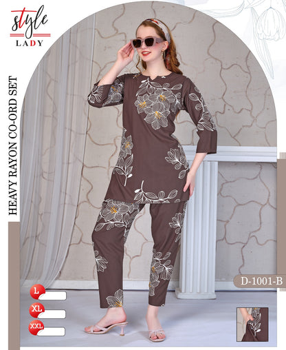 D 1001 B Ladys Rayon Co Ord Set Manufacturer India