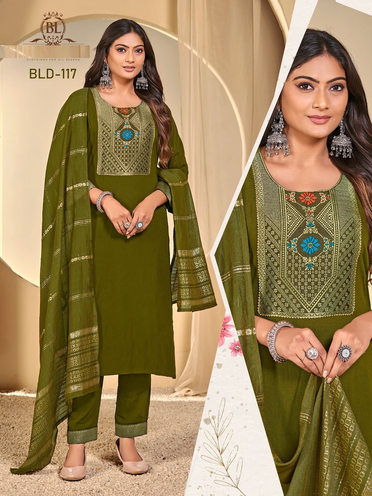 D 117-112 Bl Cotton Readymade Pant Style Suits Supplier Gujarat