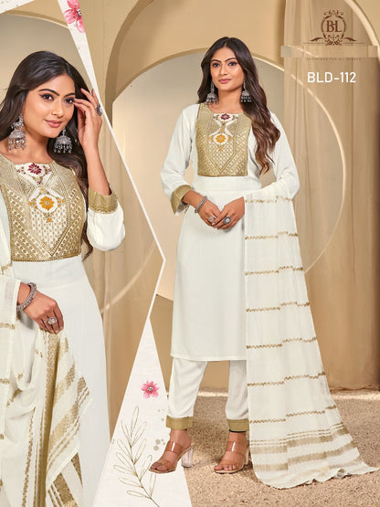 D 117-112 Bl Cotton Readymade Pant Style Suits Supplier Gujarat