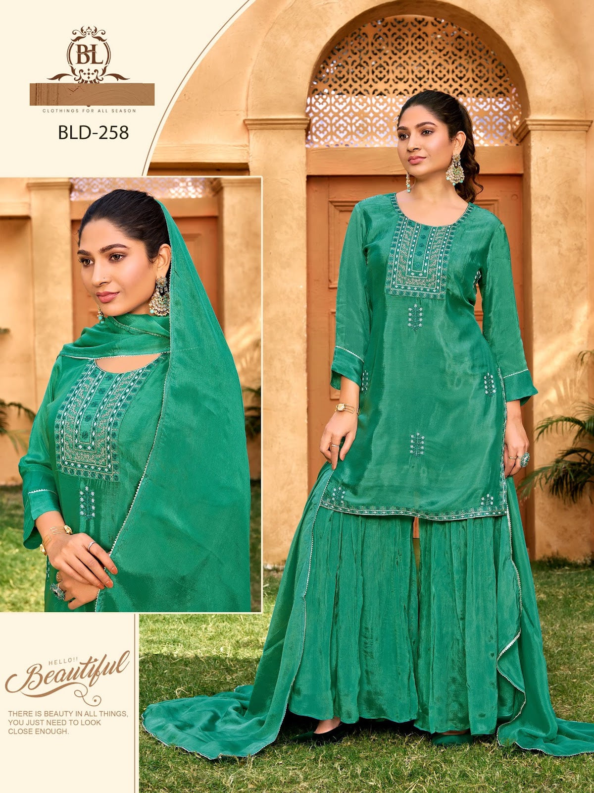 D 257-258 Palashi Bl Chinon Readymade Sharara Suits Wholesaler Gujarat