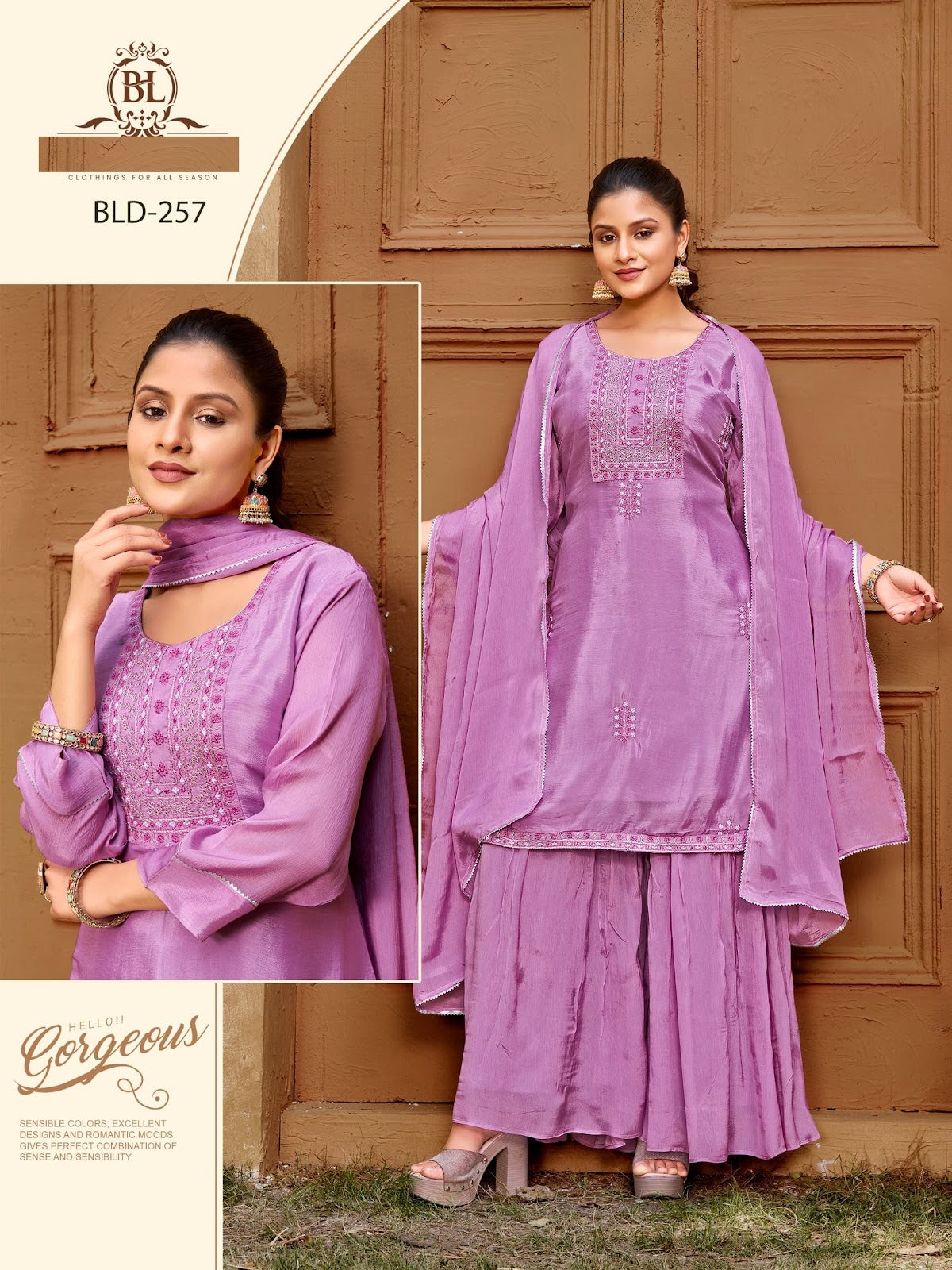 D 257-258 Palashi Bl Chinon Readymade Sharara Suits Wholesaler Gujarat