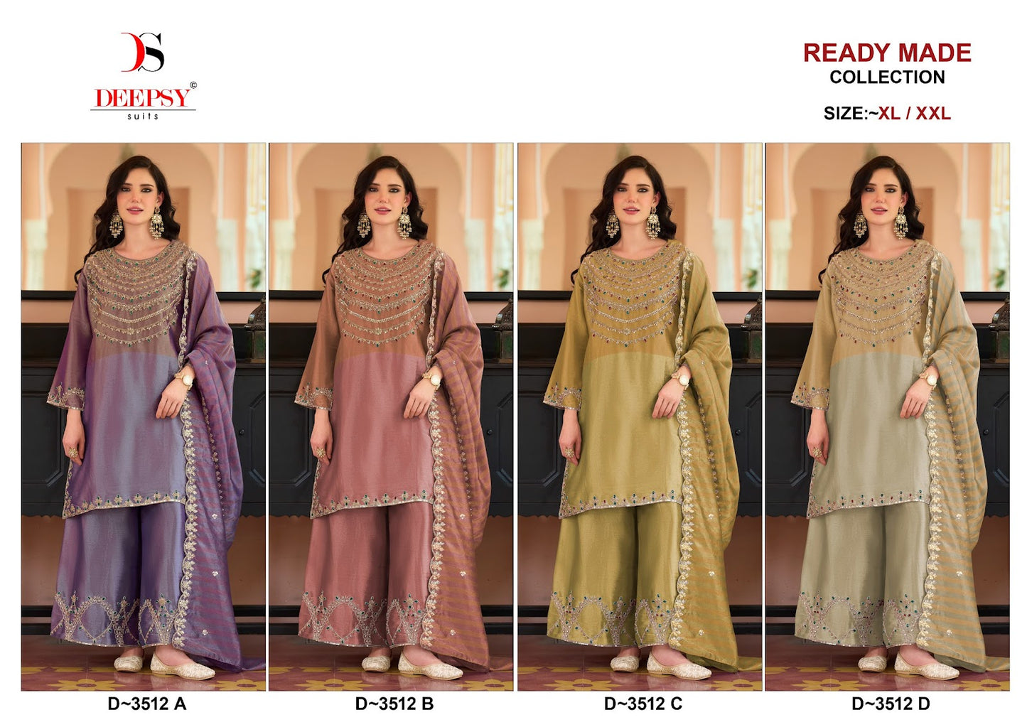 D 3512 Abcd Deepsy Tissue Pakistani Readymade Suits Supplier