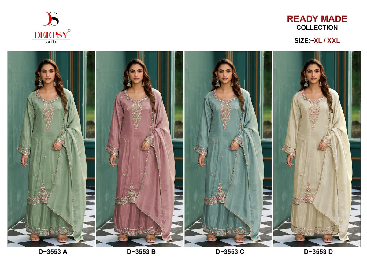 D 3553 Deepsy Tissue Silk Pakistani Readymade Suits Exporter