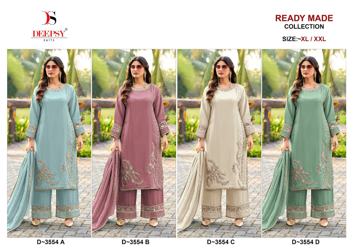 D 3554 Deepsy Tissue Silk Pakistani Readymade Suits Wholesale Rate