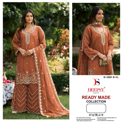 D 3591 Deepsy Tissue Silk Pakistani Readymade Suits Supplier