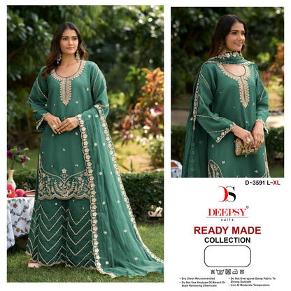 D 3591 Deepsy Tissue Silk Pakistani Readymade Suits Supplier