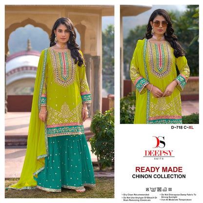 D 718 Deepsy Chinon Pakistani Readymade Suits Manufacturer