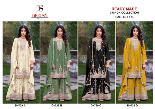 D 729 Deepsy Chinon Pakistani Readymade Suits Wholesaler