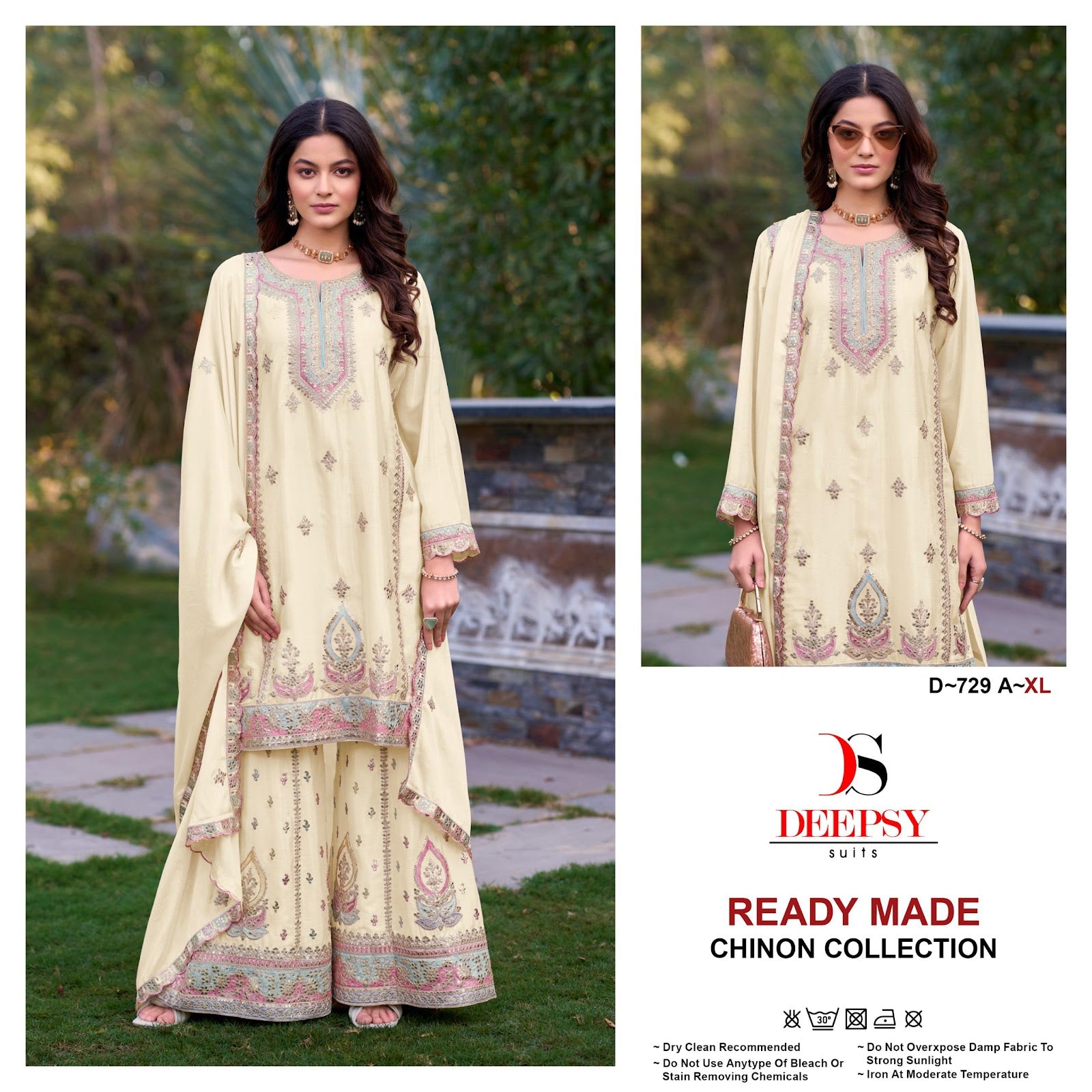 D 729 Deepsy Chinon Pakistani Readymade Suits Wholesaler
