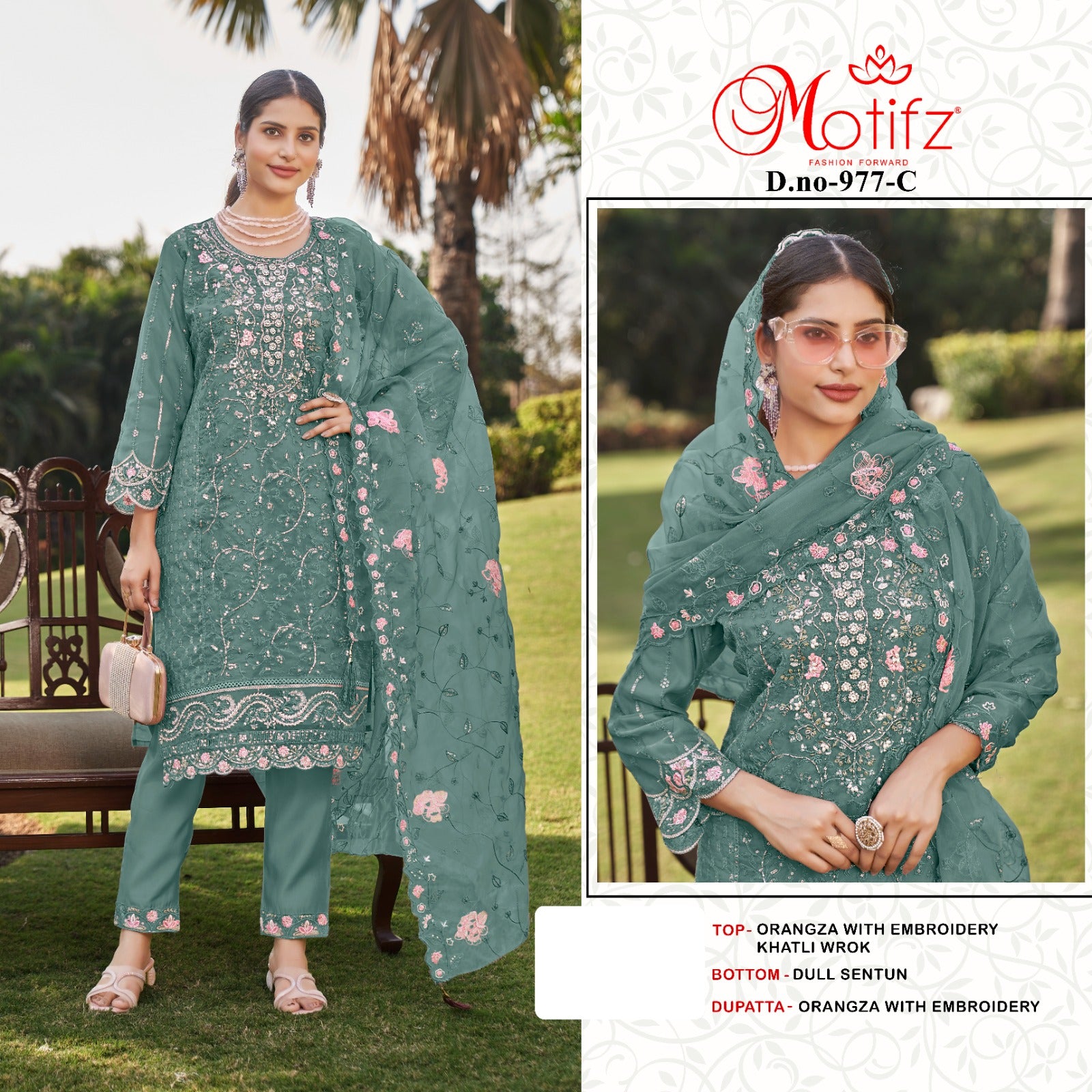 D 977 Motifz Organza Pakistani Salwar Suits Manufacturer