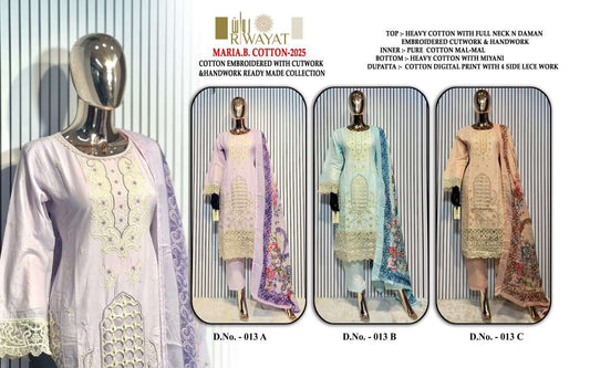 D No 013 Riwayat Heavy Cotton Pakistani Readymade Suits Manufacturer India