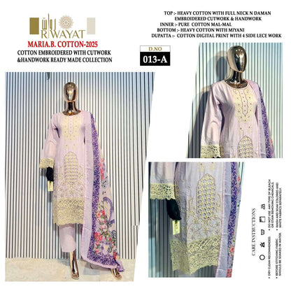 D No 013 Riwayat Heavy Cotton Pakistani Readymade Suits Manufacturer India