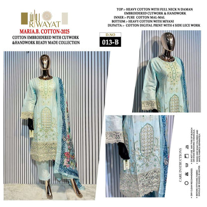 D No 013 Riwayat Heavy Cotton Pakistani Readymade Suits Manufacturer India