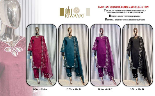 D No 014 Riwayat Viscose Pakistani Readymade Suits Supplier India