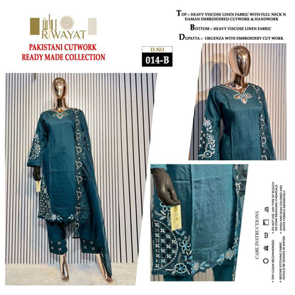 D No 014 Riwayat Viscose Pakistani Readymade Suits Supplier India