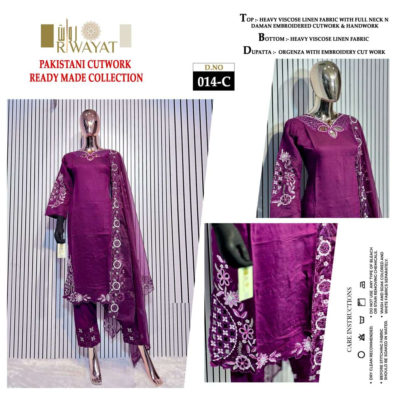 D No 014 Riwayat Viscose Pakistani Readymade Suits Supplier India