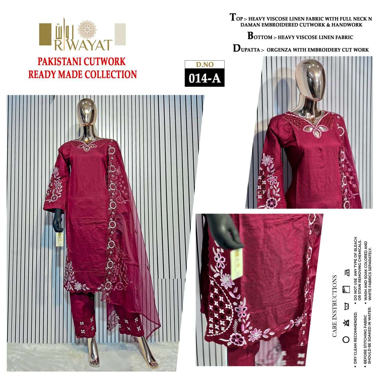 D No 014 Riwayat Viscose Pakistani Readymade Suits Supplier India