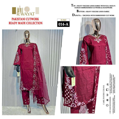 D No 014 Riwayat Viscose Pakistani Readymade Suits Supplier India