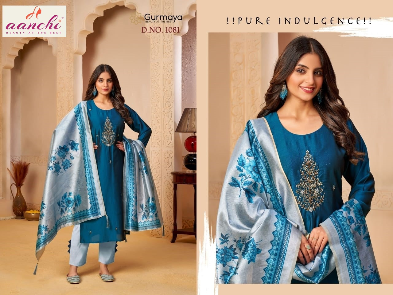 D No 1080-1081 Gurmaya Aanchi Readymade Pant Style Suits Wholesaler Ahmedabad