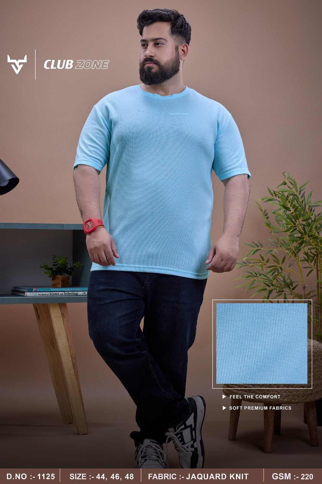 D No 1125 Club Zone Jacquard Knit Mens Tshirts Exporter