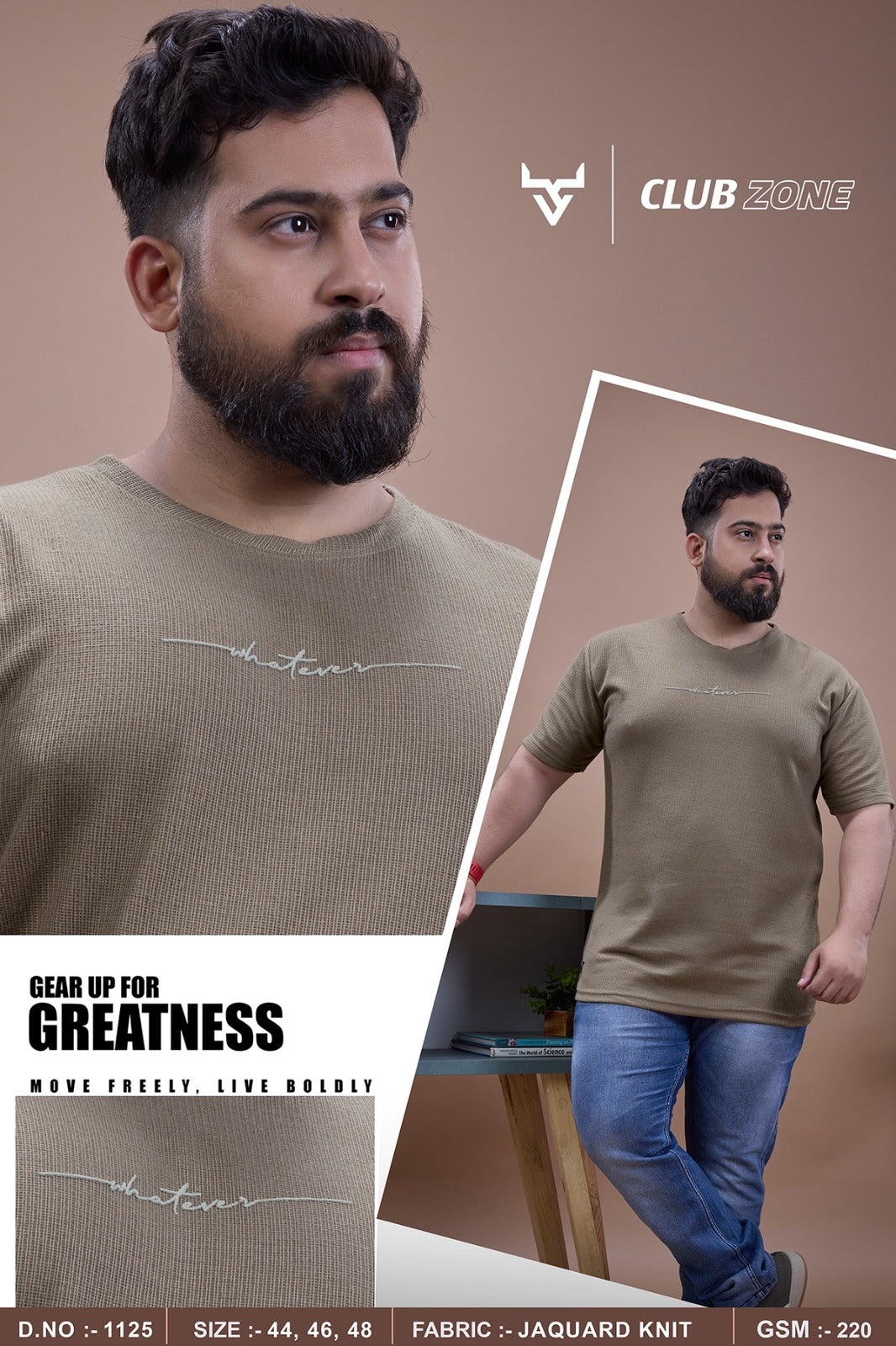D No 1125 Club Zone Jacquard Knit Mens Tshirts Exporter