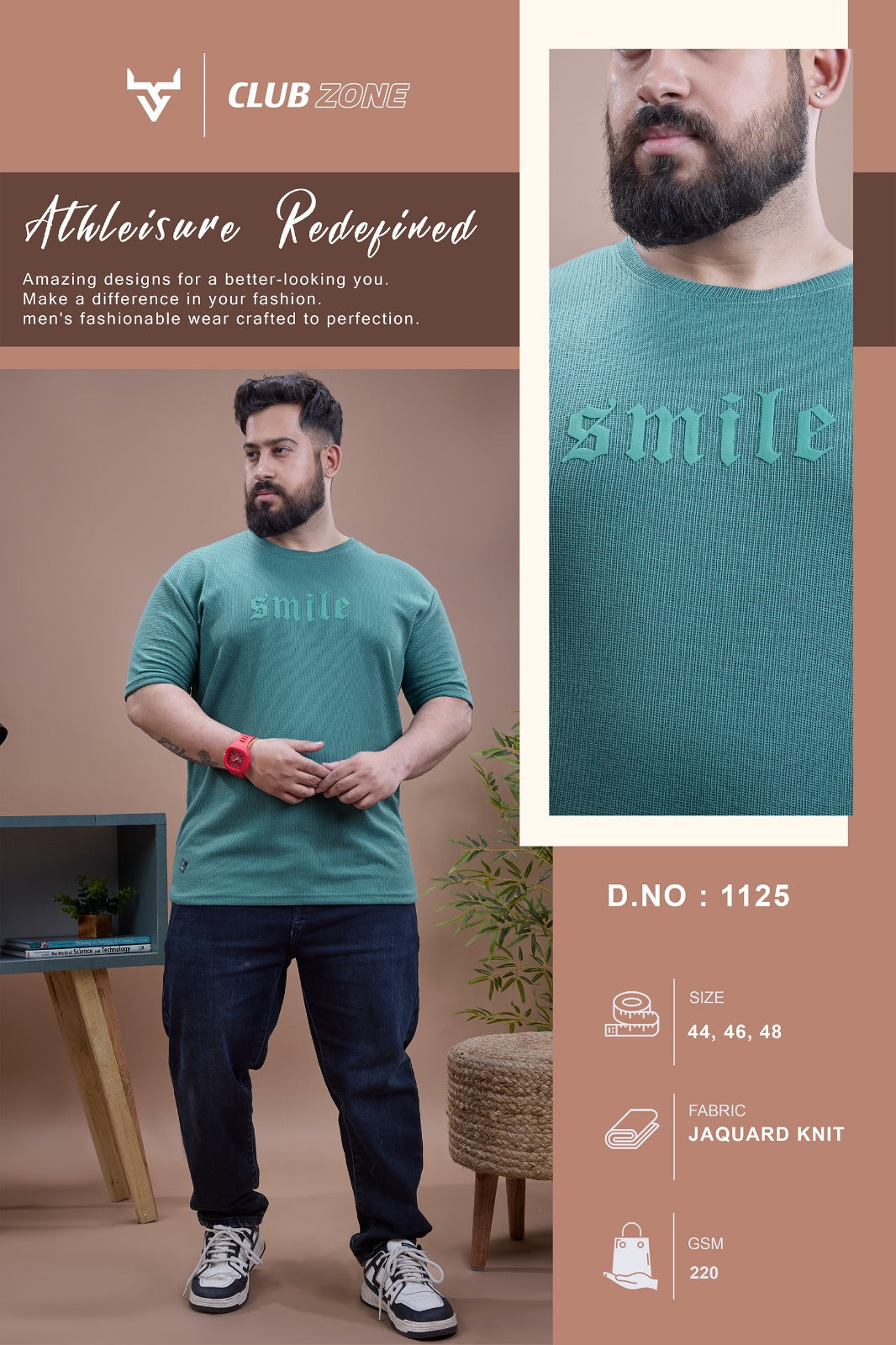 D No 1125 Club Zone Jacquard Knit Mens Tshirts Exporter