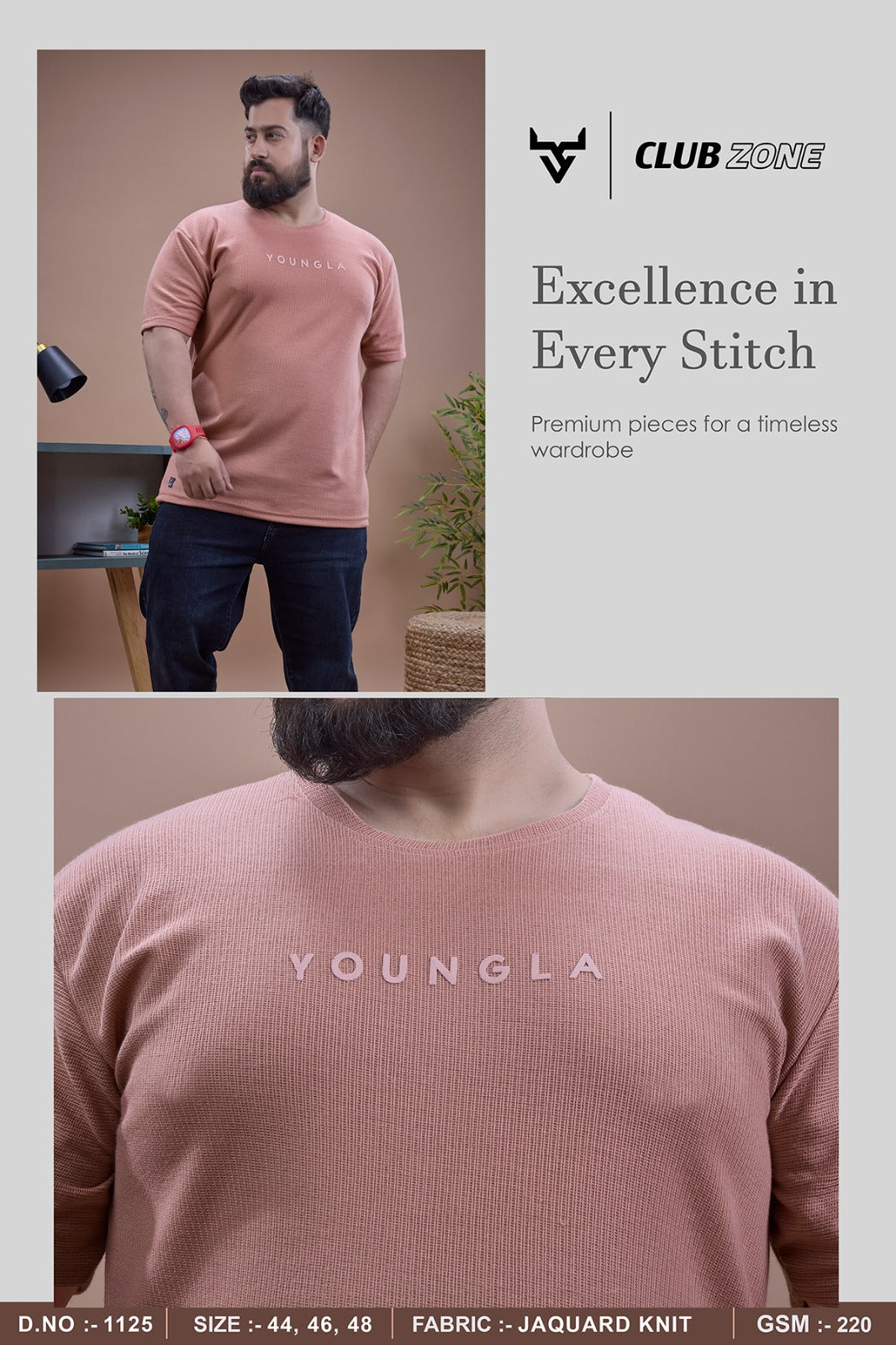 D No 1125 Club Zone Jacquard Knit Mens Tshirts Exporter