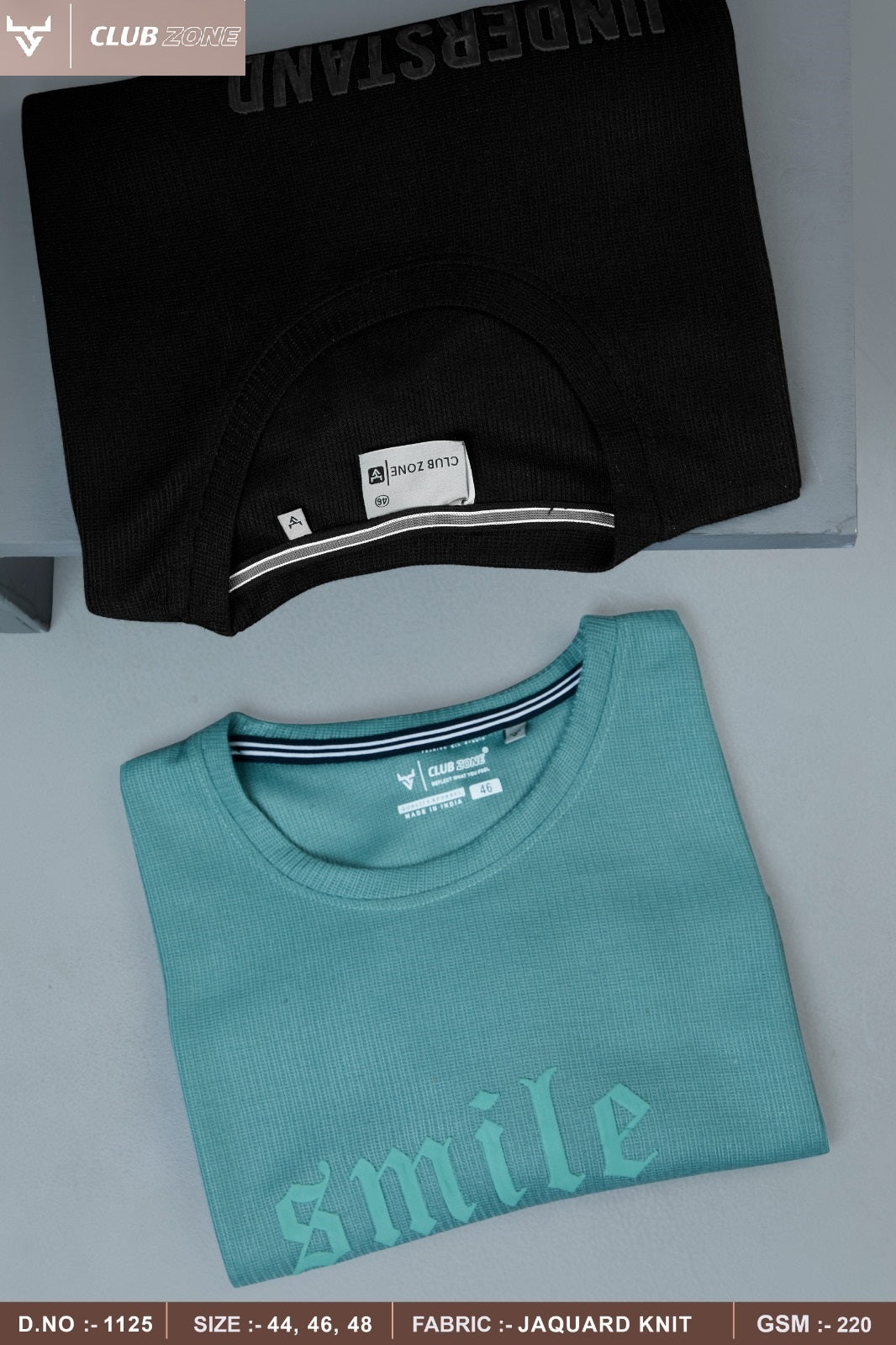 D No 1125 Club Zone Jacquard Knit Mens Tshirts Exporter
