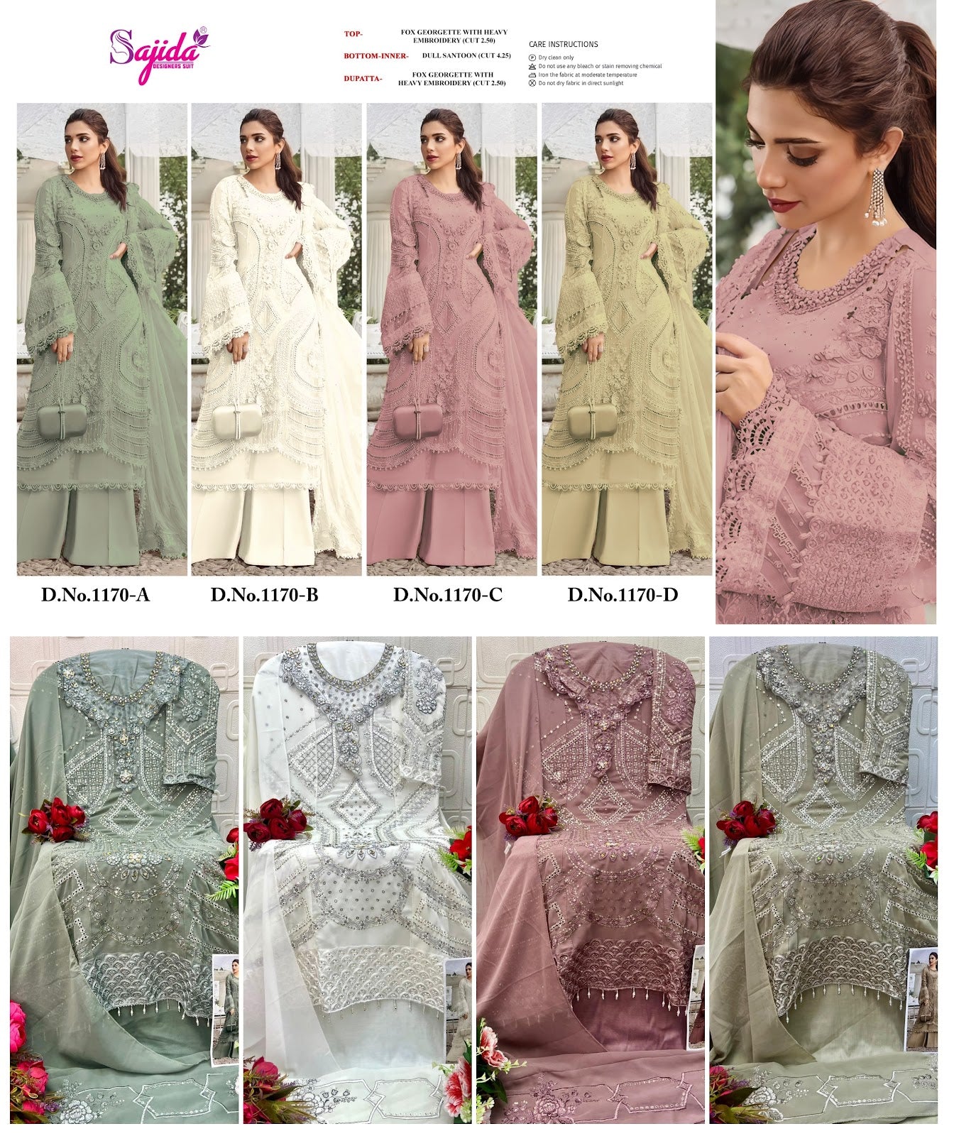 D No 1170 Sajida Georgette Pakistani Salwar Suits Exporter