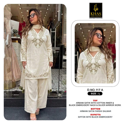 D No 117 Khas Armani Satin Pakistani Readymade Suits Wholesale