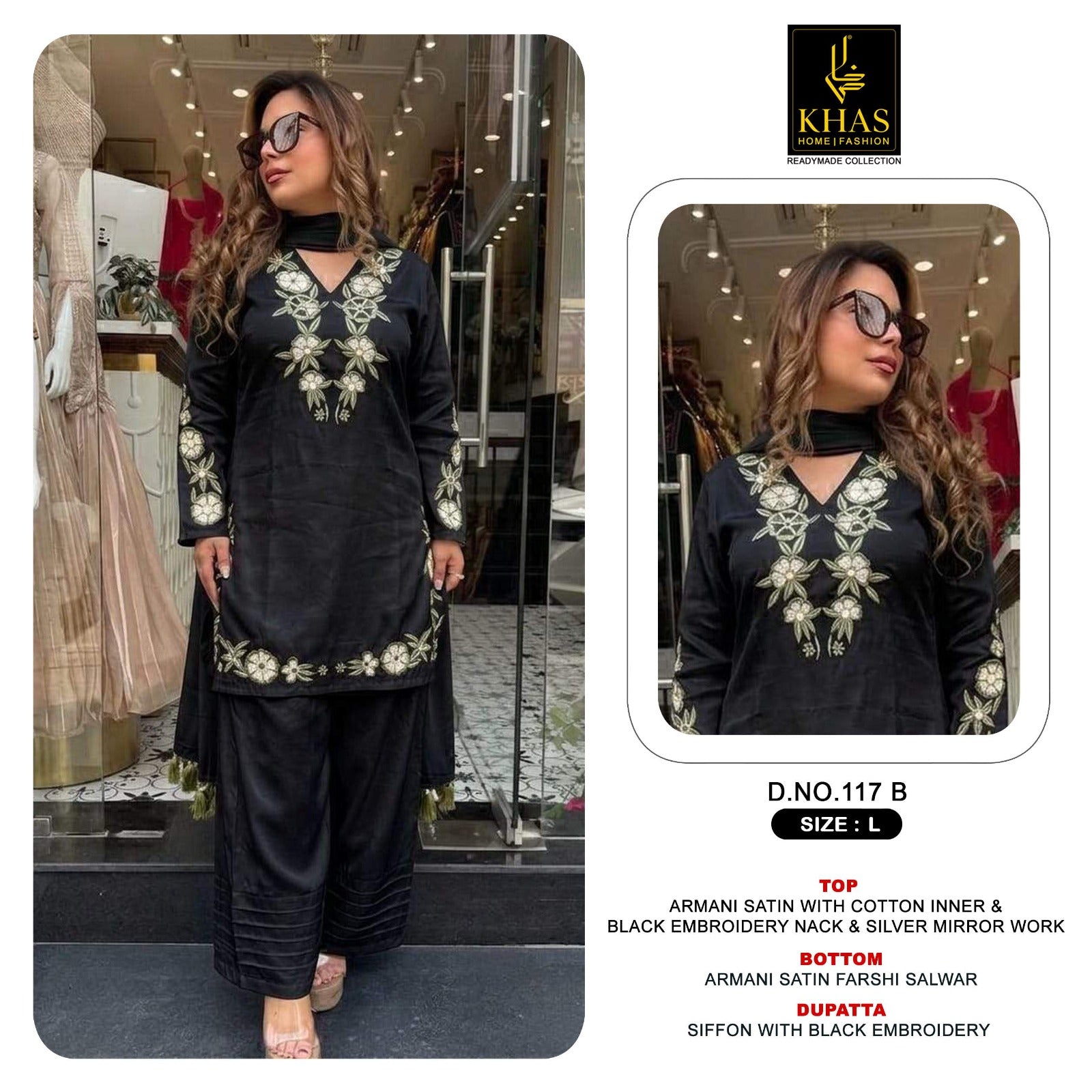 D No 117 Khas Armani Satin Pakistani Readymade Suits Wholesale